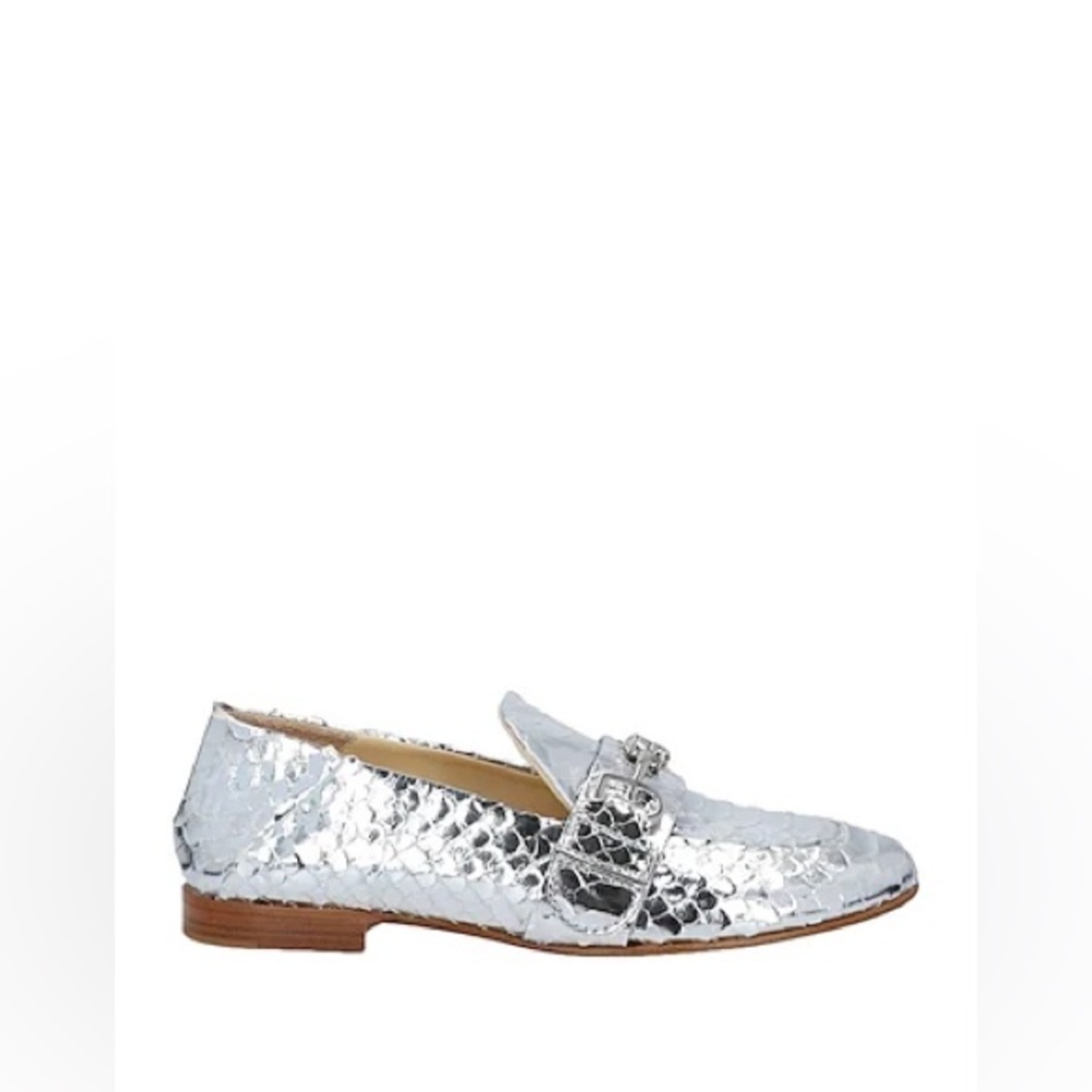 FABI | Silver Metallic Loafers Crocodile Leather Size 36 NEW